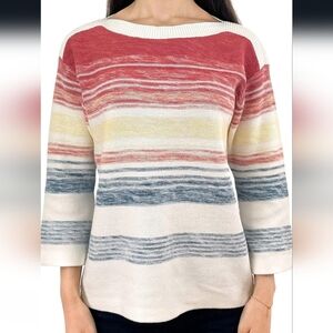Brittany Black 100% Cotton Butter Yellow Red Popover Coastal Lagenlook Sweater L